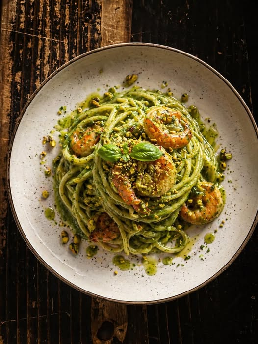 Spaghettoni Pesto e Gamberi